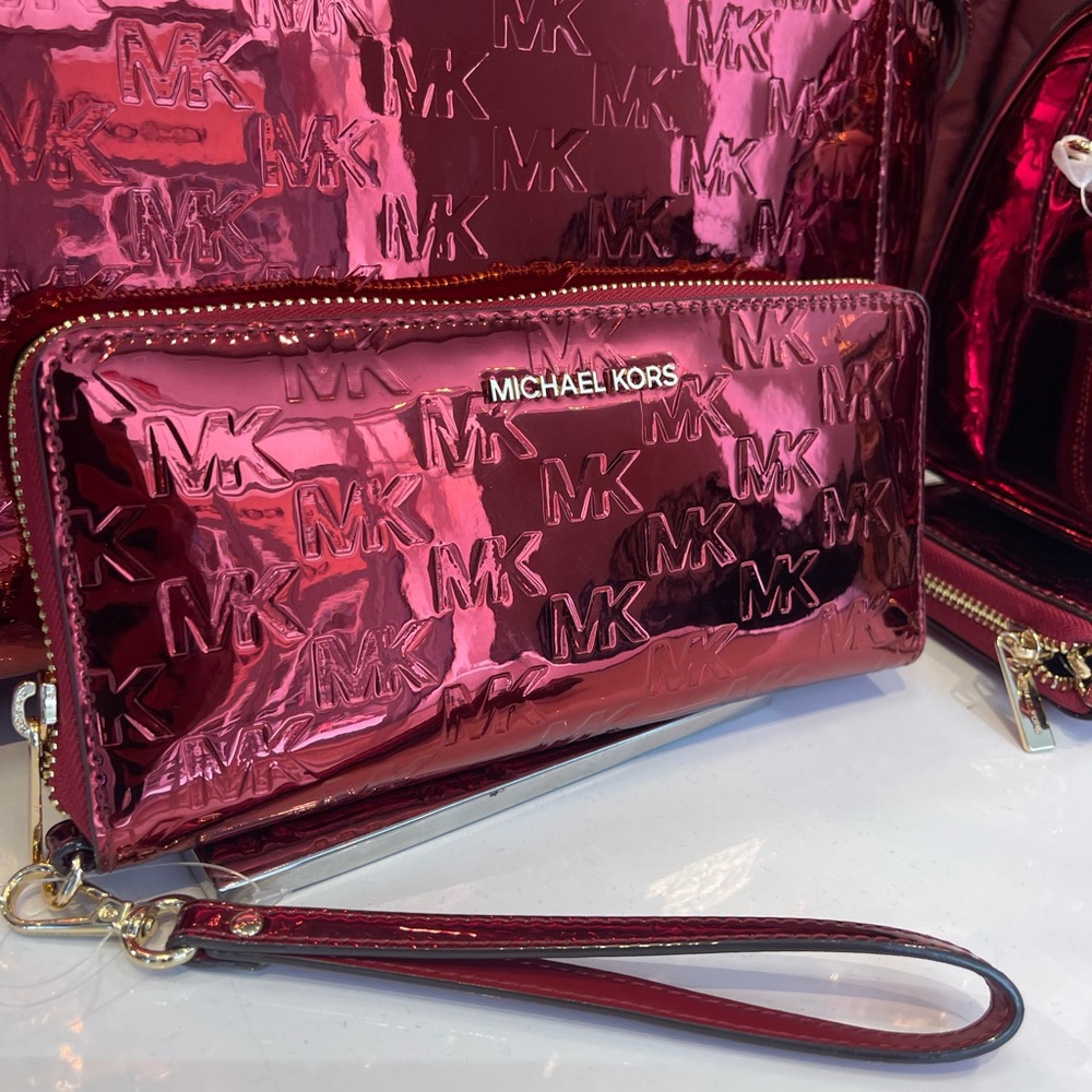 MICHAEL KORS Jet Set Lg Metallic Logo Debossed Continental Wallet Wristlet Phone - Picture 15 of 16